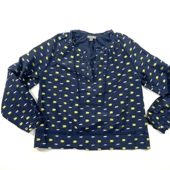 Point Sur J Crew Metallic Clip Dot Blouse Ruffle Neck - Picture 1 of 7